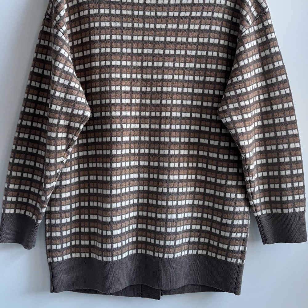 Aritzia Babaton Lacer Merino Wool Cardigan Sweater Brown White Checkered Small - Picture 9 of 17